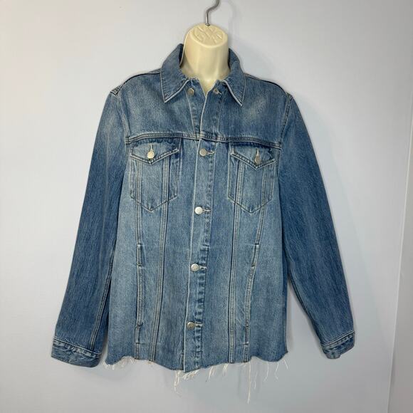 Lovers and Friends James Sarratoga Denim Jacket Relax Raw Hem Boho Blue L - Picture 12 of 16